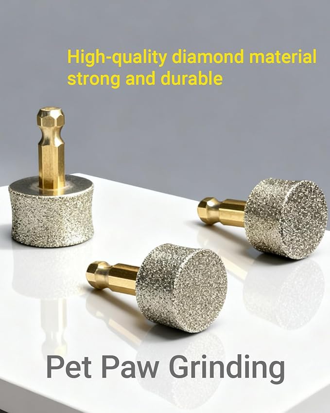 3 Pack Dog Nail Grinder Replacement Head, Pet Nail Grinder Diamond Tip Replacement, Professional Spare Grinding Head for Electric Pet Paw Trimmer Nail Grinder, Dog Claw Smoothing Grinder Bits