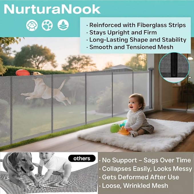 200 Inch Extra Wide Retractable Baby Gate,Mesh Baby Gate or Mesh Dog Gate,34" Tall,Child Safety Gate for Doorways, Stairs, Hallways, Indoor or Outdoor (Gray, 200''Wide 41''Tall)