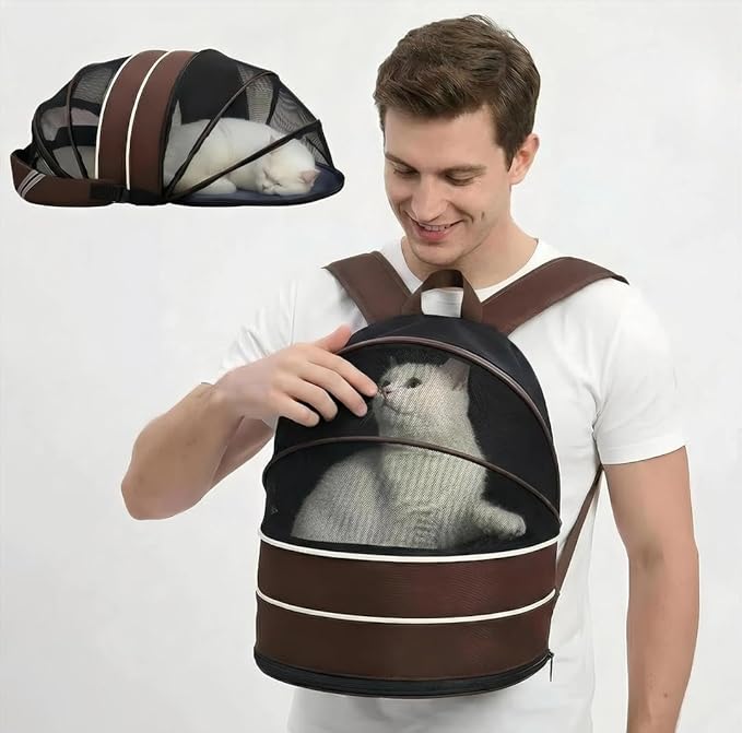 Pet Carrier Backpack for Cats and Small Dogs-Expandable Pet Tent Breathable Visible Pet Bag for Kitty and Puppy Foldable Pet Nest Bed Perfect for Travel Walks Shopping Vet Visits Home Use-Coffee