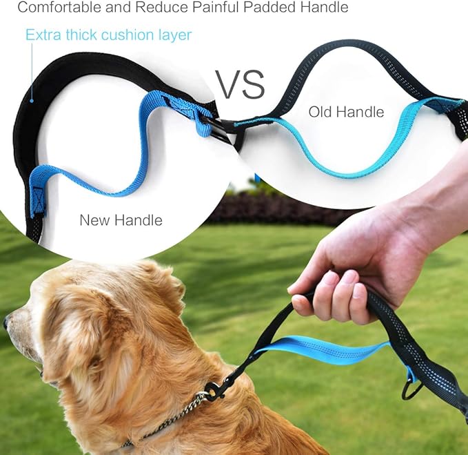 Uppetly Hands Free Dog Running Leash with Adjustable Waist Belt, Dual Handle Elastic Bungees Retractable Rope for Small and Medium Dogs, Reflective Stitches for Walking Hiking Biking (Medium, 8-25lb)