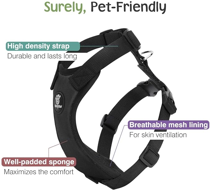 VavoPaw Dog Seat Belt, Safety Vest Dog Car Harness with Adjustable Buckle Dog Seat Belt for Vehicle Nylon Pet Safety Seat Belts Heavy Duty(M, Black)