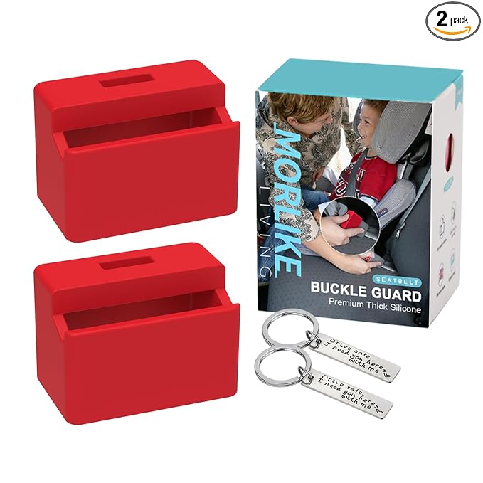Morlike Silicone Seatbelt Secure Buckle Safety Cover Lock | Keep Children Safe in Car Seat and Prevent Kids from Accidentally Unbuckling | Buckle Guard Fits Almost Vehicles (red,2PACK)