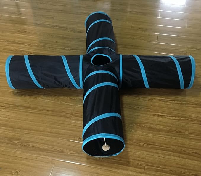 Cat Tunnels, Pet Ferret Rabbit Bunny Tunnels Tubes Subway Habitats, S-Style, DIY Cat Peekaboo Maze House Tent Bed, Kitten Interactive Toy (T-Type 4 Way (Straight))
