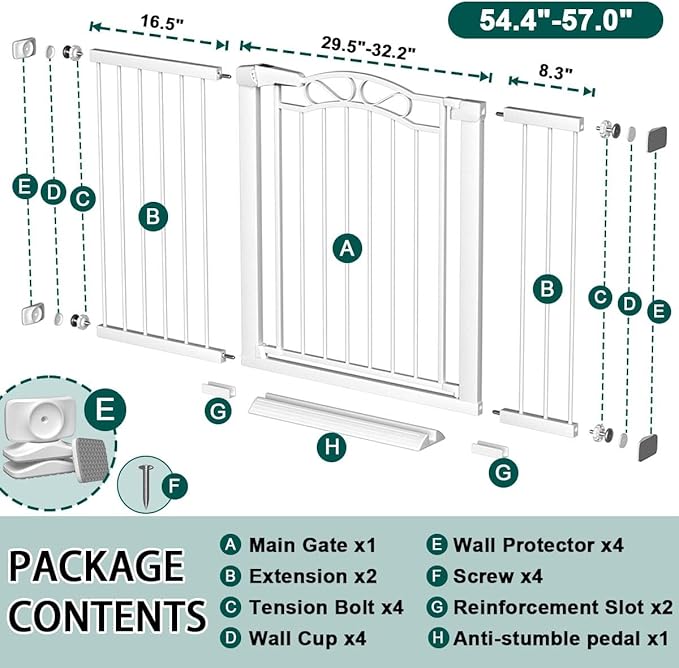 Fairy Baby 54.3"-57" Extra Wide Baby Gate Indoor for Kids Or Pets Walk Thru No Drill Long Dog Gates for The House Doorway Child Safety Gate