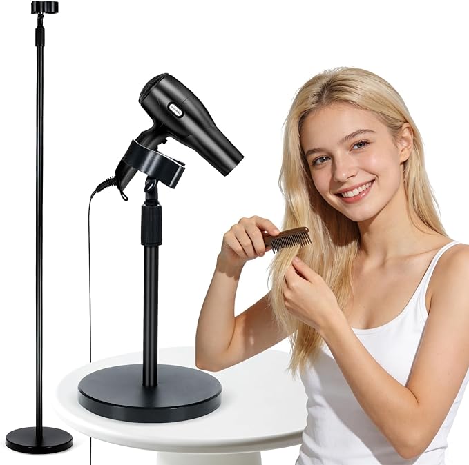 INNOLIFE Hands Free Hair Dryer Stand Holder with Adjustable Mount for Blow Dryer - Portable Standing Hair Dryer Stand for Bathroom Vanity, Home Use
