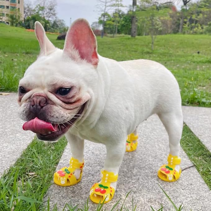 Cute Summer Dog Shoes Sweet Cherry Puppy Sandals Pet Jelly Shoes Flats, Dog Booties Paw Protector for Summer Hot Pavement (Candy Yellow, #6: 2.68''x2.05''(Length*Width))