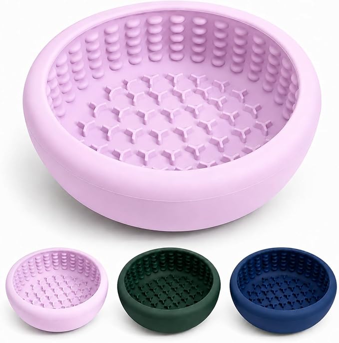 Slow Feeder Dog Lick Bowl, Freeze Silicone Feeding Dogs Licking Bowls for Anxiety Relief,Non-Slip Enrichment Puzzle Pet Treat Dispenser for Distraction, Lick Mat Pads for All Dogs Cats(Purple, Large)