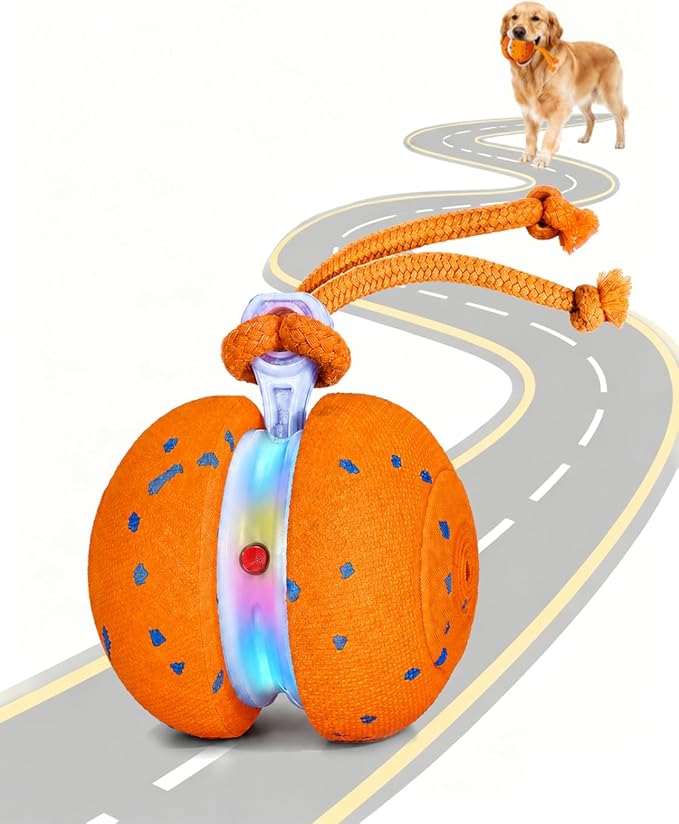 osou Interactive Dog Toy, Random Path Rolling Dog Ball with Rope, 2 Speed Modes, Motion-Activated, Pet-Safe ETPU Shell, Automatic Moving Toy for Small Medium Large Dogs and Most Dog Personalities