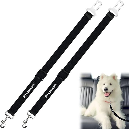 2 PCS Dog Seat Belt for Car Frskcssd Adjustable Dog Car Harness Heavy Duty Nylon Dogs Safety Seat Belt (Black)