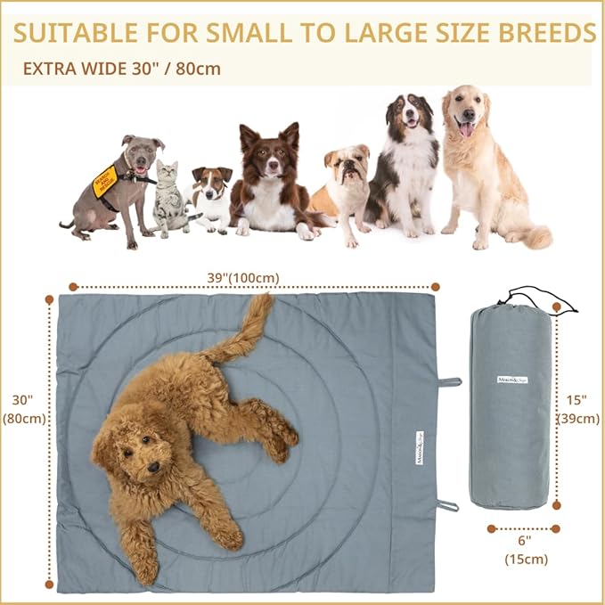 Dog Travel Mat - Portable Waterproof Foldable Dog Bed for Home, Car, Crate & Outdoor - Washable Roll Up Pet Mat for Medium & Large Dogs (39"x30") - Includes Carry Bag