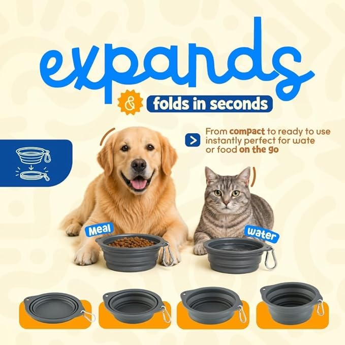 BE BEST PETS Collapsible Dog Bowl 28 oz - Foldable Silicone Pet Travel Bowl with Clip - Leak-Resistant Portable Pet Bowl for Food & Water Dish – Lightweight Pet Bowl for Dogs & Cats - Black (Large)