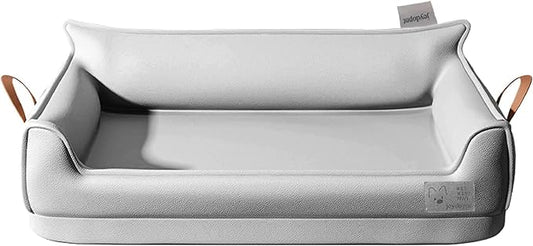 Removable Orthopedic Dog Beds for Large Dogs, Leather Memory Foam Dog Sofa Bed, Waterproof Durable Dogs Bed Couch with Non Skid Bottom for All Pet Sizes (Silver Gray, Medium)