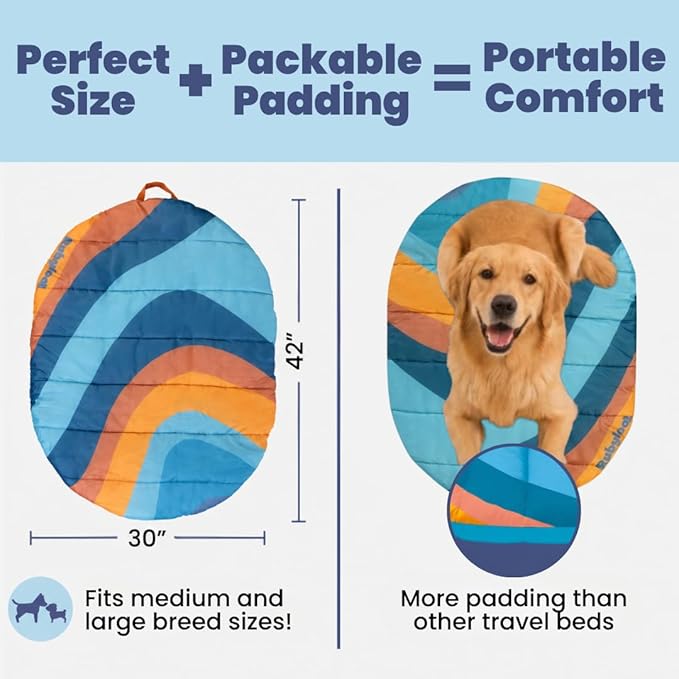 Travel Dog Bed (42" x 30") – Foldable & Packable for Travel, Road Trip, Camping – Lightweight, Water Resistant & Cozy Soft Padding – Compact, Portable & Machine Washable – Medium & Large Breeds: Teal