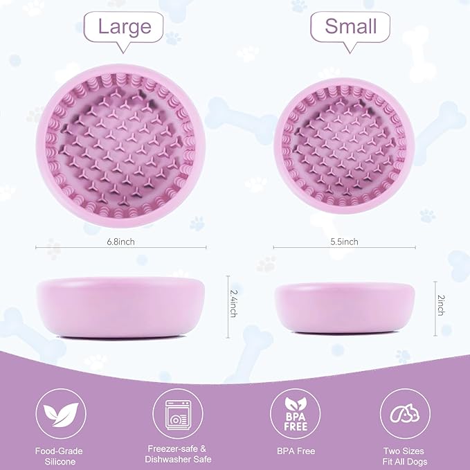 Slow Feeder Dog Lick Bowl, Freeze Silicone Feeding Dogs Licking Bowls for Anxiety Relief,Non-Slip Enrichment Puzzle Pet Treat Dispenser for Distraction, Lick Mat Pads for All Dogs Cats(Purple, Large)