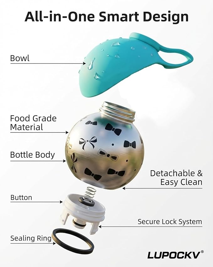 Dog Water Bottle with Bowl 2-in-1 Portable Dog Bottle Pet Travel Hydration Dispenser Container Cup Drinking Outdoor Leak Proof Built in Design Lightweight Easy Carry for Walking Hiking(Blue,1)
