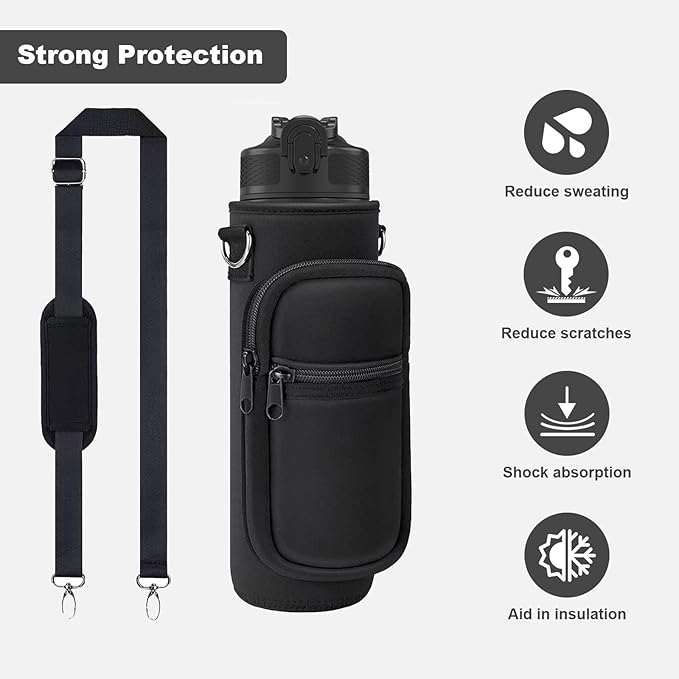 Water Bottle Holder with Strap, Insulated Crossbody Sling Bag, Carrier with Phone Pocket for Walking Hiking Camping Fishing
