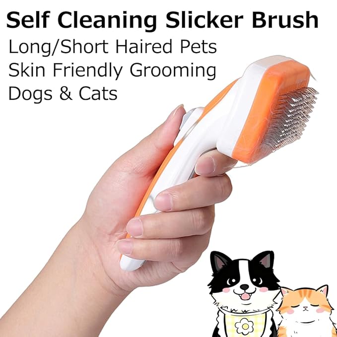 Outtag Self Cleaning Shedding Brush for Dogs, Cats, and Puppies, Deshedding and Hair Removal, Skin Friendly Grooming Tool for Long and Short Haired Pets
