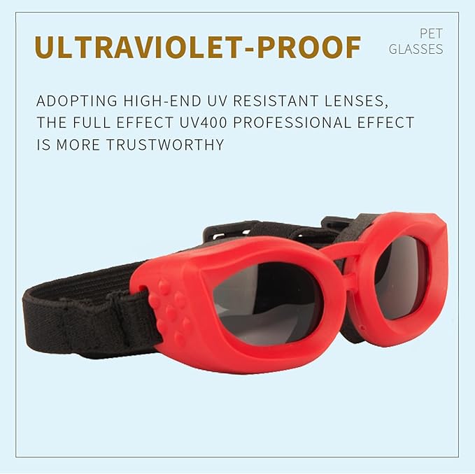 Dog Goggles Small Breed, UV/Wind/Dust/Fog Protection Pet Sunglasses with Adjustable Strap,Outdoor Dog Sunglasses for Small Dogs,Easy Wear