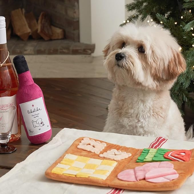 Dog Snuffle Mat Slow Feeding Mats Sniffing Puzzle Toys Interactive Burrow Activity Hide and Seek Enrichment Toys for Foraging Training Dog Gifts for Small Medium Large Dogs (Menu Set with Wine Bottle)