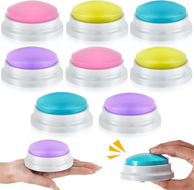 Honoson 8 Pieces Recordable Answer Buzzers Button for Trivia Games Show Buzzers Recording Buttons Gifts for Classroom Team(Classic Color)