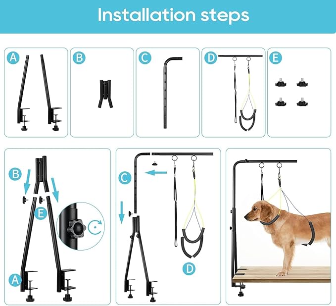 Adjustable Dog Grooming Arm with Dual Clamp, 23″–35″ Height, Dog Grooming Table Arm with Hammock and No-Sit Holder, Grooming Restraint for Small Medium Dogs at Home or Salon