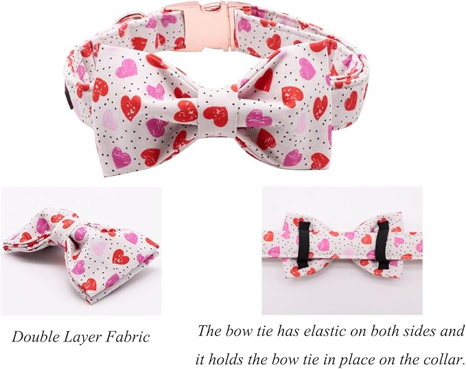 Lionet Paws Valentines Day Dog Collar with Bowtie, Dog Bowtie Collar with Metal Buckle for Dogs and Cats, Adjustable Comfortable Dog Collar Girl Boy Gift, XS, Neck 8-12 in