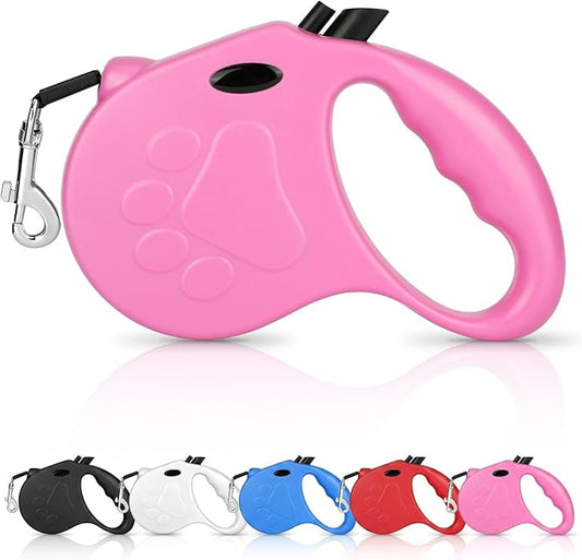 Retractable Dog Leash, 16ft Dog Walking Leash for Small Dogs up to 77lbs, Non-Slip Handle - Pink