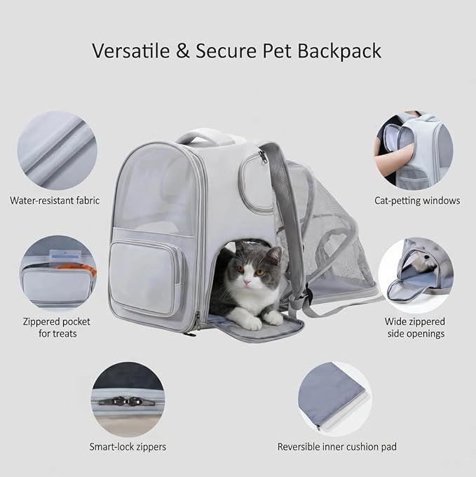 Pet Carrier Backpack for Cats and Small Dogs-Expandable Pet Tent Breathable Visible Pet Bag for Kitty and Puppy Foldable Pet Nest Bed Perfect for Travel Walks Shopping Vet Visits Home Use-Gray