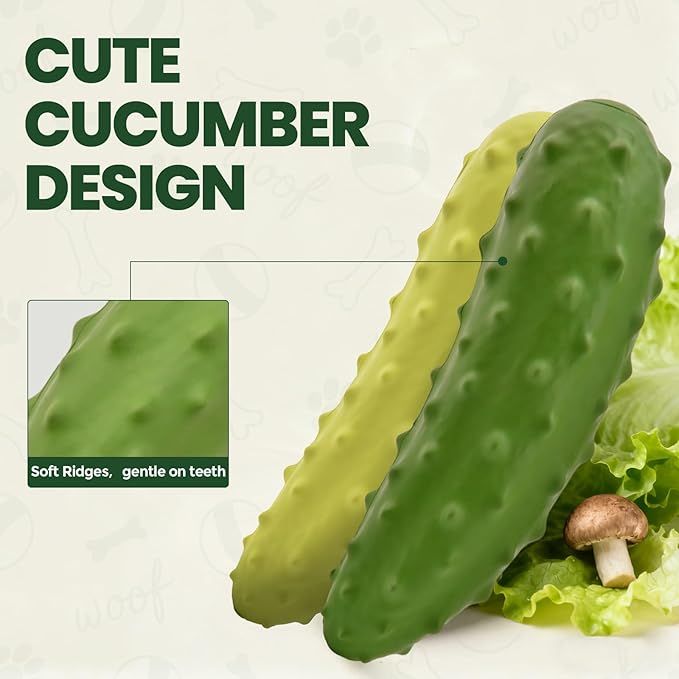 LIFLIX 2PCS Tough Squeaky Dog Toys, Durable Dog Chew Toy with Natural Rubber, Teething Toys for Medium Large Breeds, Cucumber Pickle Shape, Yellow & Green