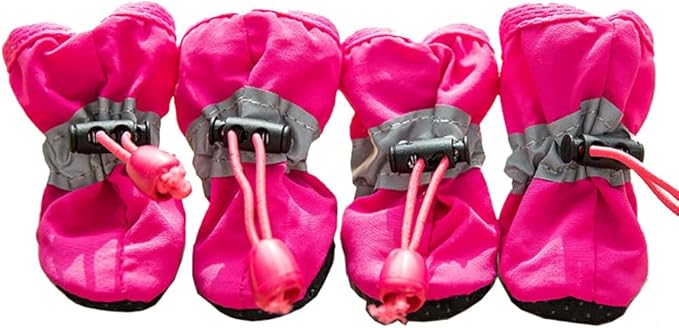 Leconpet Dog Shoes Waterproof Dog Boots for Small Medium Large Dogs with Soft Anti-Slip Sole, Suitable for Rainy Weather Outdoor Walking, Adjustable Elastic Straps, Reflective at Night (Rose, 7)
