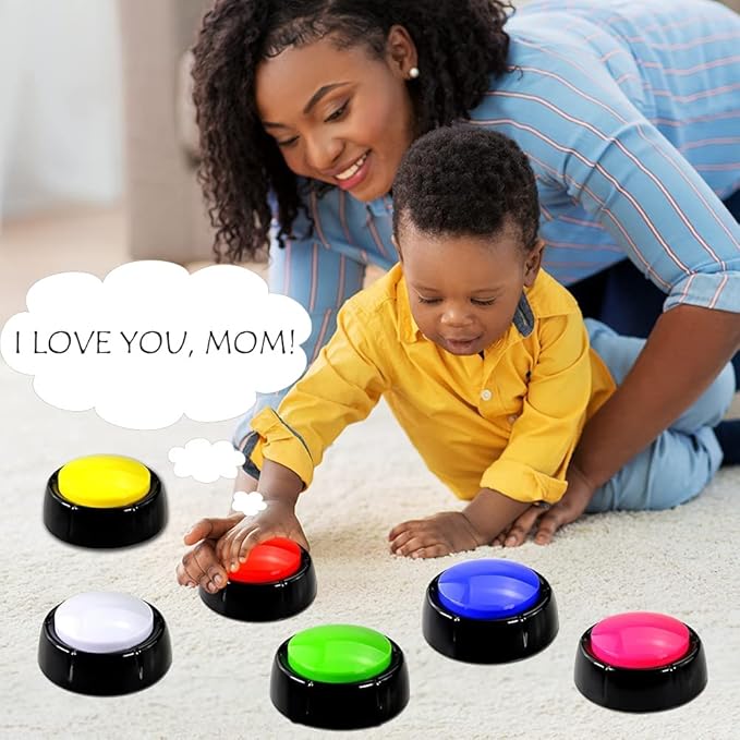 6 Colors Dog Buttons for Communication, Record & Playback Recordable Answer Buzzers, 30 Second Dog Buttons Pet Training Buzzer, Game Show Buzzers, Perfect for Family Game Study Office