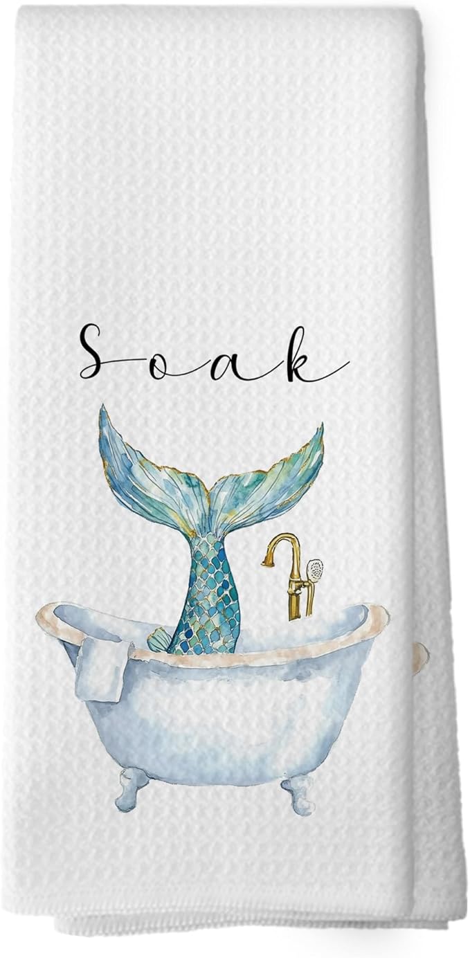 Coastal Beach Mermaid Hand Towels, Mermaid Gifts for Women Hand Towel for Bathroom Decor, Coastal Ocean Beachy Decorative Towels for Bathroom Washroom Toilet 16x24 Inch