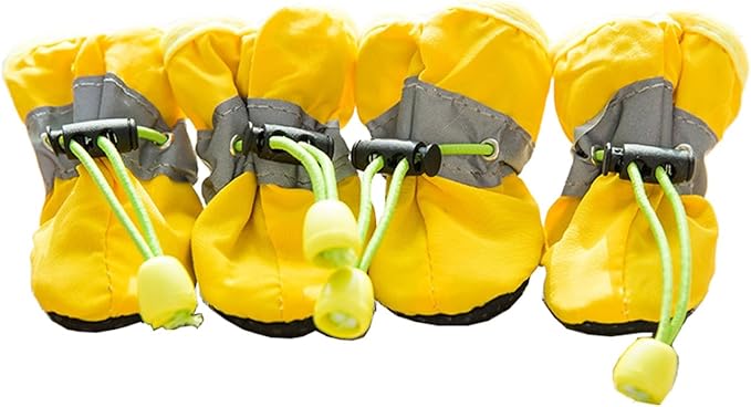 Leconpet Dog Shoes Waterproof Dog Boots for Small Medium Large Dogs with Soft Anti-Slip Sole, Suitable for Rainy Weather Outdoor Walking, Adjustable Elastic Straps, Reflective at Night (Yellow, 4)
