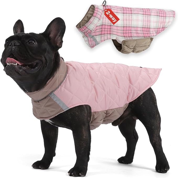 Dog Winter Coat for Large Dogs,Warm Reversible Puffer Jacket Lightweight Pet Vest Snowsuit with D-Ring,Waterproof Dog Cold Weather Coats Small to Large Breed Dogs Clothes,Pink,L