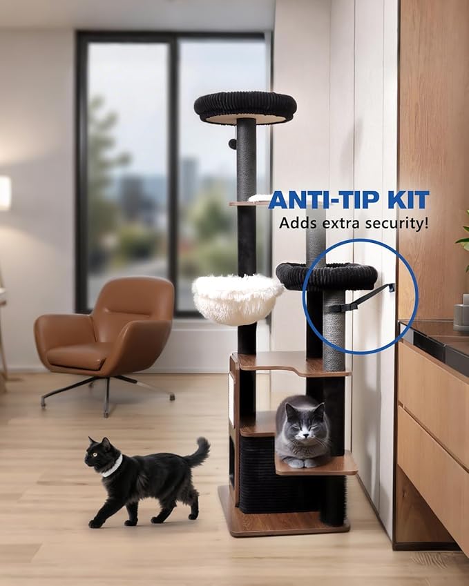 63" Modern Cat Tree Tower for Indoor Cats, Heavy Duty Cat Trees for Large Cat, Adult Maine Coon Cat Tree Tower with Scratching Post, Extra Large Top Perch, Cat Condos