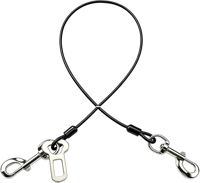 Dog Seat Belt Harness for Car,2pcs Dog Seatbelt of Coated Wire Leash Safety Restraint,No Chew Tether Cable Vehicle Dogs Accessories,Double Clips & Latch (Black, 16 inch/40 CM)