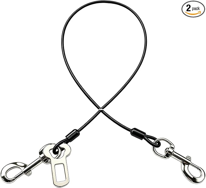 Dog Seat Belt Harness for Car,2pcs Dog Seatbelt of Coated Wire Leash Safety Restraint,No Chew Tether Cable Vehicle Dogs Accessories,Double Clips & Latch (Black, 32 inch/80 CM)