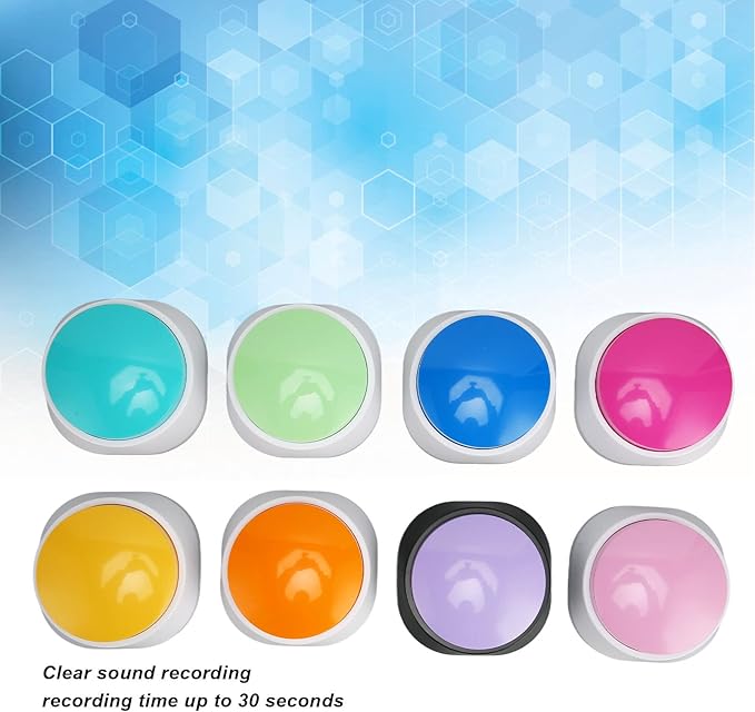 Dog Training Clickers, Recordable Dog Talking , Pet Communication Training Buzzer, 30s Voice Record and Playback, Battery Powered, for Drink, Play, Eat, 8 Packs