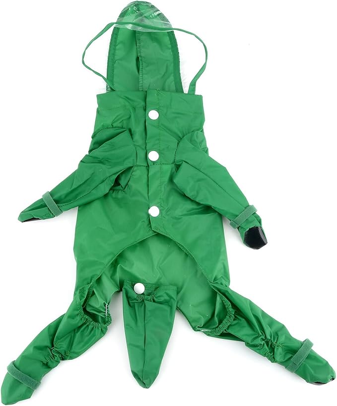 Zunea Waterproof Dog Raincoat with Hood for Small Dogs Rain Poncho Jumpsuit with Rain Boots Puppy Hooded Slicker Rainwear Four-Legged Pet Rain Jacket for Walking Green XL