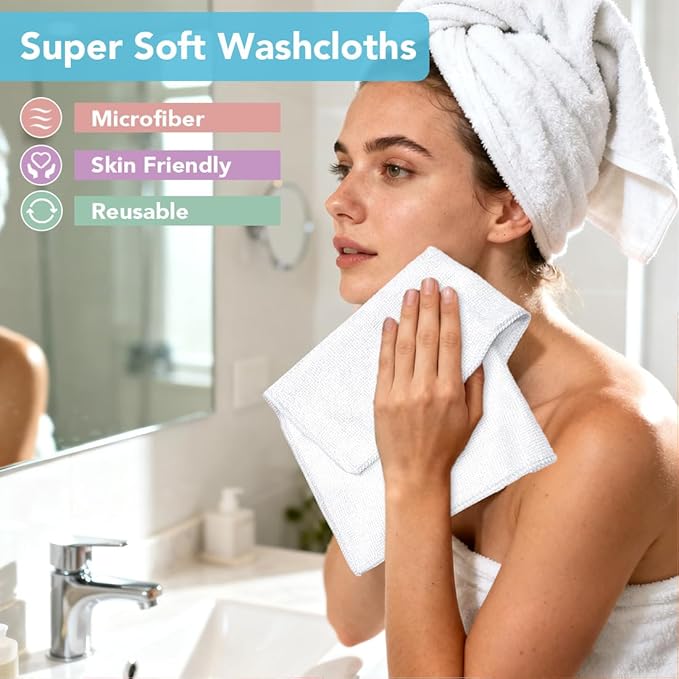 Orighty Microfiber Washcloths 400 Pack, Highly Absorbent and Soft Feel Face Cloths, Multi-Purpose Wash Cloths & Hand Towels for Bathroom, Hotel, Spa, and Gym, 12x12 Inch, White