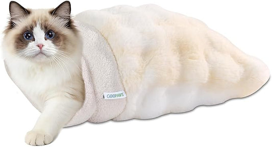 4 in 1 Self Warming Burrow Cat Bed, Pet Hideway Sleeping Cuddle Cave (Style2- Cream)
