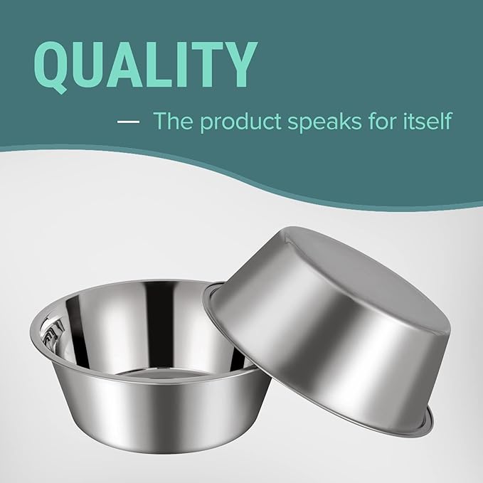 URBUDDIES 1.1 Gallon Extra Large Dog Bowls, 2 Pack, XL Stainless Steel Dog Water Bowls for XLarge Dogs, Polished, Dishwasher Safe, Easy to Clean