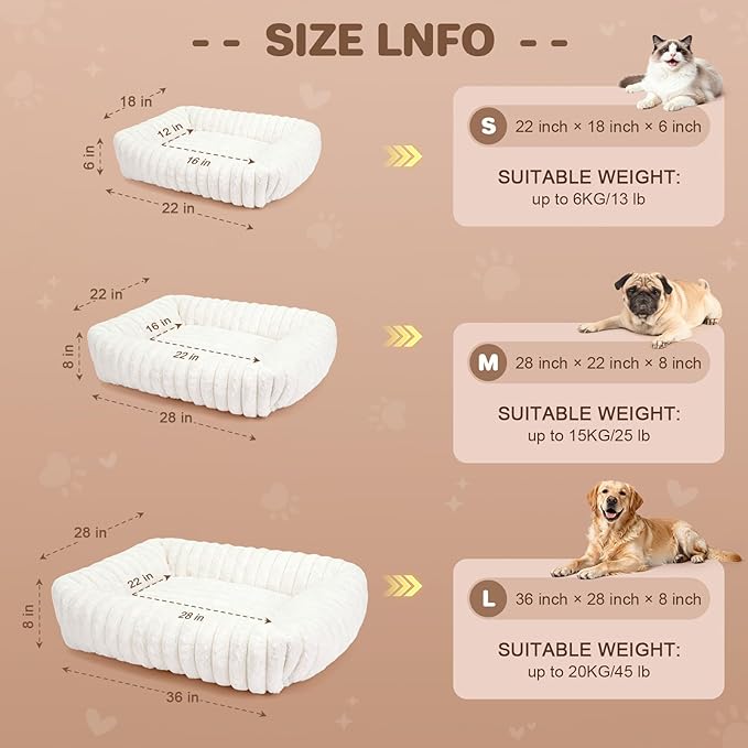 Square Cat Bed Orthopedic Pet Bed with Pillow Super Soft Rabbit Fur Small Dog Beds, Calming Plush Kitten Bed with Removable Washable Cover & Anti-Slip Bottom cat beds for Indoor Cats self Warming