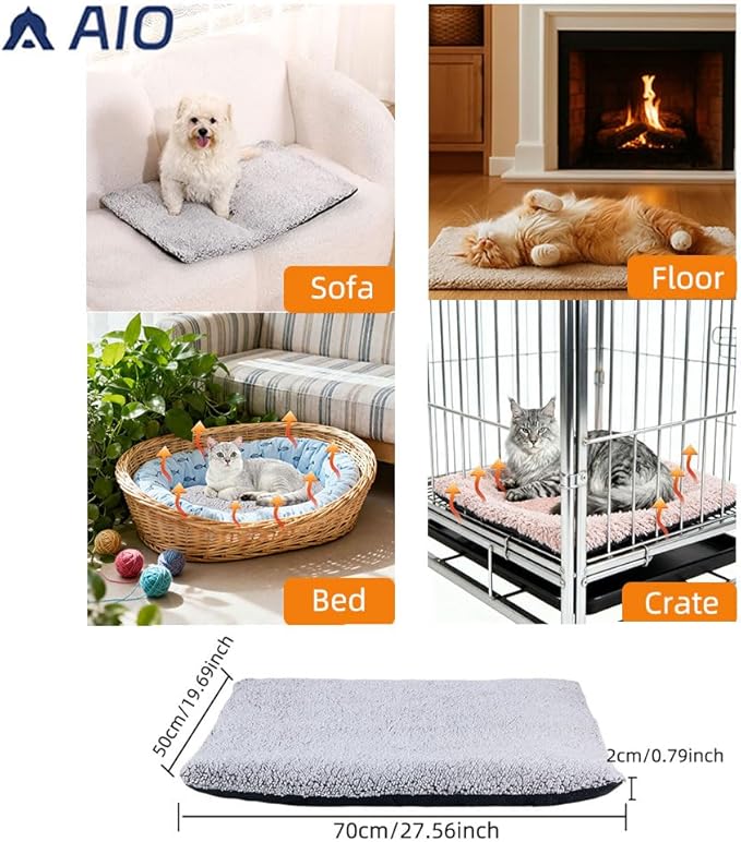 AIO Heated Cat Bed Self Warming Pet Bed Heating Mat Advanced Extra Warm Thermal Pet Pad for Outdoor Pets with Removable Cover Washable Non Electric Self Warming Cat Bed Gray 19.7"*27.6"