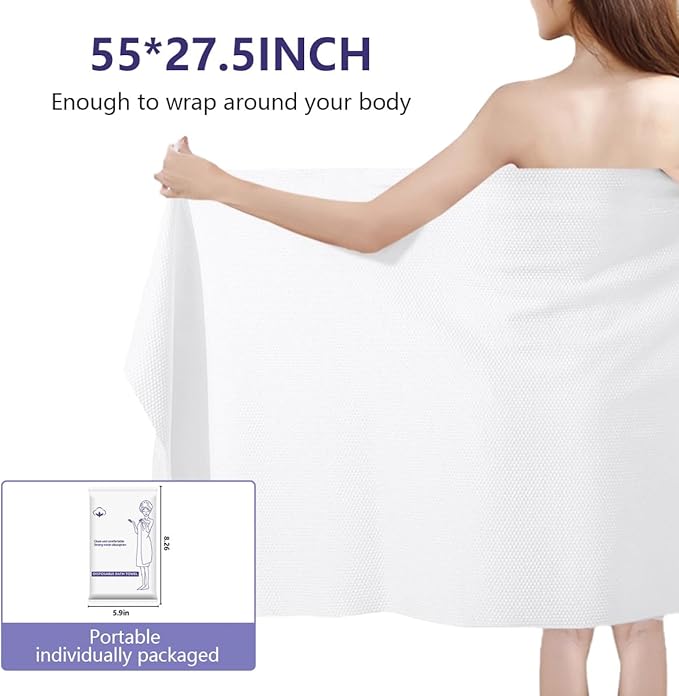 5 Pack Disposable Travel Bath Towels Sheets Extra Large 55"x27.5",Soft Disposable Dry Towel Washcloths Shower Towels for Body Travel Bathroom,Quick Dry Camping Towel Hair Swimming Gym Pet Towels