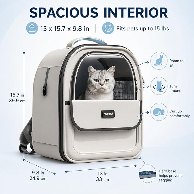 Cat Backpack Carrier for Cats and Small Dogs, Airline-Friendly Pet Carrier Backpack with Clear Window, Breathable Mesh, Soft Sided Foldable Cat Bag, Dog Backpack Carrier for Travel Vet Hiking