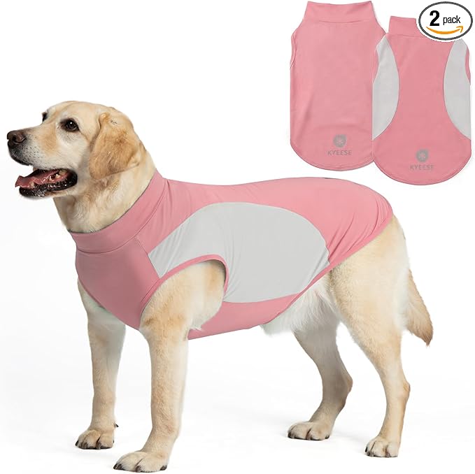 KYEESE 2Pack Dog Cooling Shirt, Breathable Dog Shirt for Medium Large Dogs Girl, Sun Protection Reflective Pet Vest, Lightweight Soft Tank Top Sleeveless Summer Dogs Clothes, Pink, 2XL