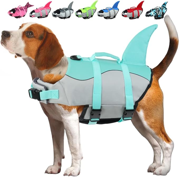 EMUST Dog Life Jacket Mermaid, Ripstop Dog Life Vests with Rescue Handle for Small Medium and Large Dogs, Pet Safety Swimsuit Preserver for Swimming Pool Beach Boating, (XS, Turquoise)