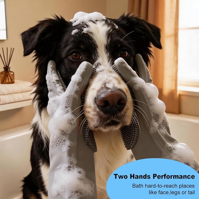 3PCS Dog Bath Supplies - Dog Washing Gloves and Pet Shampoo Brush, Wash Mitt with 3000 Soft Bristles, Adjustable Handle Scrubber for Bath, Massage and Grooming