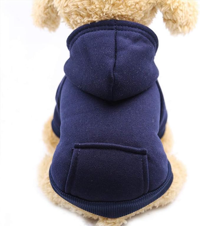 Jecikelon Soft Dog Hoodies for Small Dogs, Fleece Puppy Sweatshirt with Pockets, Warm Winter Cold Weather Coats for Pet Cat, Cute Clothes Puppy Costume (Navy, Large)